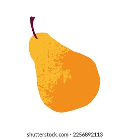 Pear, whole fruit with stem. Fresh ripe food. Healthy vitamin natural sweet organic eating. Textured flat vector illustration isolated on white background