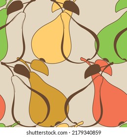 Pear whole fruits outlines seamless pattern