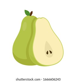 pear, whole and half. Isolated vector illustration