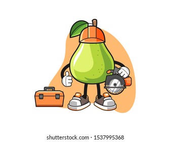 Pear woodworker cartoon. Mascot Character vector.