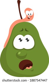 Pear and a worm ,illustration,vector on white background