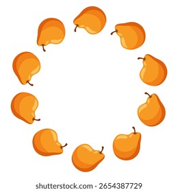 Ilustração da coroa de pera. Quadro de frutas de outono em estilo plano. Borda redonda feita de pera de queda. Vetor plano isolado em fundo branco. 