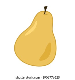 La pera es amarilla con un tallo. Objeto aislado de color con contorno sobre fondo blanco. Caricatura.