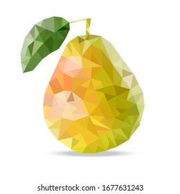 Pear of yellow-green color with a gradient in cubic style. Food product in the style of cubism. Vector illustration. Stock Photo.