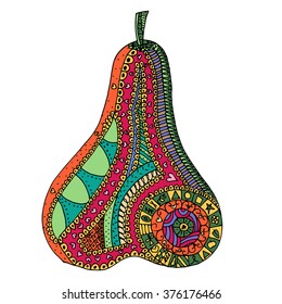 Pear zen tangle and doodle. Fruit zenart tattoo. Zentangle vector.