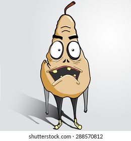 Pear zombie fruit character. Hand drawn