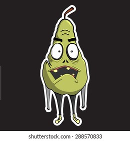 Pear zombie fruit character.  Hand drawn