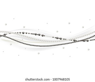 Pearl. Abstract vector background. Decoration. White. The black. Wave. Satin fabric. Threads. Beads.