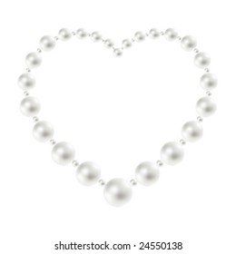 Pearl beads as heart on a white background (isolated).