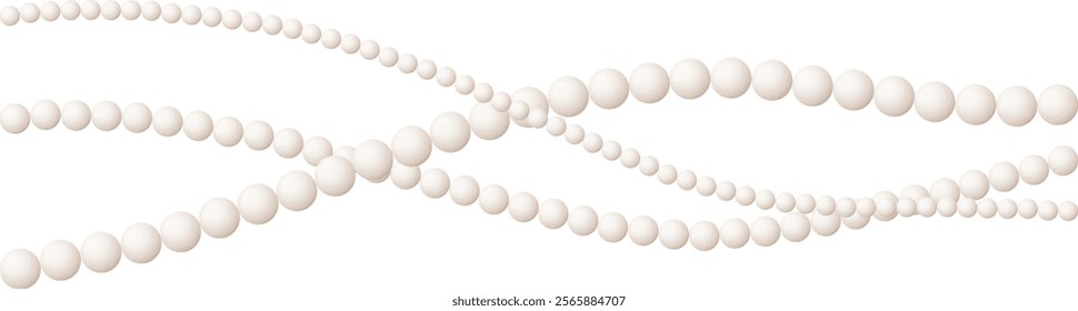 Pearl beads, set of beads of different thickness made of pearls isolated on white background. Vector, cartoon illustration. Vector.