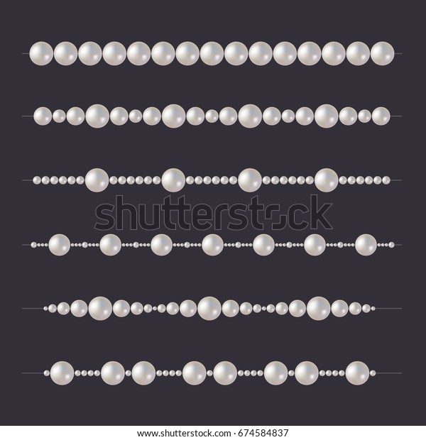 Pearl Beads Set. Glamour Borders on Dark\
Background. Vector