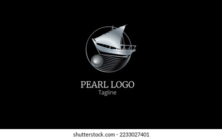 Pearl boat logo in silver gradient; vector