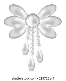 Pearl bow jewelry brooch isolated on white