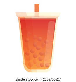 Pearl bubble tea icon cartoon vector. Milk drink. Delicious dessert
