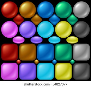 Pearl buttons. A set of round and square buttons with pearl sheen.