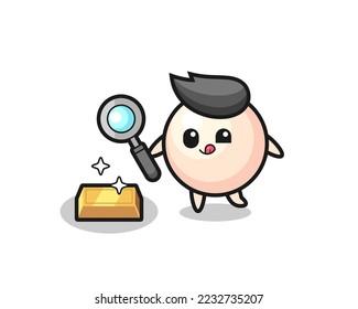el personaje de perla está revisando la autenticidad del lingote de oro , diseño de estilo lindo para camiseta, pegatina, elemento logo