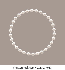 Pearl Circle Frame. Pearl Bead Necklace. Mode-Accessoire für eine Prinzessin. Design-Element für Hochzeitseinladung, Foto und romantische Feiertage. Realistischer Eleganter Luxus-Stil. Vektorgrafik.