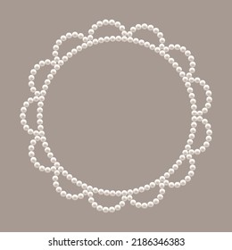 Pearl Circle Sun Frame. Einziger eleganter Blütenrahmen für Foto. Design-Element für Hochzeitseinladung und romantische Feier. Armband für Prinzessin. Farbrealistischer Stil. Vektorgrafik.