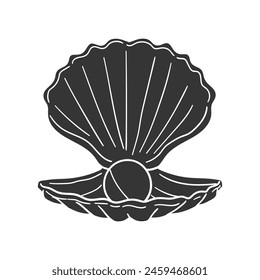 Pearl Clam Icon Silhouette Illustration. Seashell Vector Graphic Pictogram Symbol Clip Art. Doodle Sketch Black Sign.