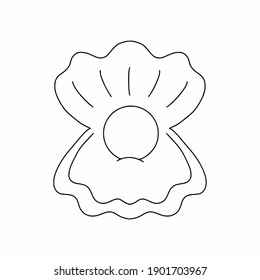 A pearl in a clam shell. Coloring book for children with sea creatures. Vector illustration in doodle style.