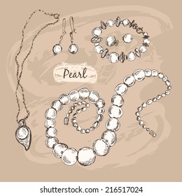 Pearl collection. Set of hand drawn graphic illustrations