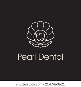 Pearl Dental logo design, Tooth or veneer inside the pearl shell, Line style.