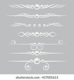 Pearl dividers page decor vector set. Border or divider decoration with pearl. Royal element pearl illustration