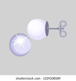 Pearl earrings. Stud, white, glittering. Jewelry concept. Vector illustration can be used for topics like gem shop, fashion, feminine present