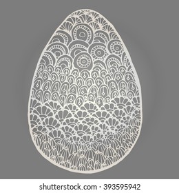 Pearl Easter Egg isolated zentangl pattern with lots of fine patterns of different forms in different sectors.