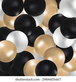 Pearl. Falling Gems Abstract Background. Shiny Design. Vector illustration. Collection. Luxury Beautiful Shining Jewellery Background with Pearls. Gold, white, black balls