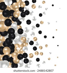 Pearl. Falling Gems Abstract Background. Shiny Design. Vector illustration. Collection. Luxury Beautiful Shining Jewellery Background with Pearls. Gold, white, black balls