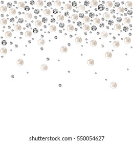 Pearl. Falling Gems Abstract Background. Shiny Diamond Design. Vector illustration. Collection. Luxury Beautiful Shining Jewellery Background with Pearls.