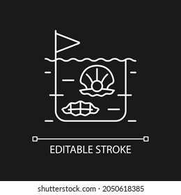 Pearl farming white linear icon for dark theme. Commercial production of gemstones. Perliculture. Thin line customizable illustration. Isolated vector contour symbol for night mode. Editable stroke