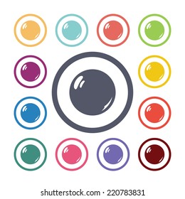 pearl flat icons set. Open round colorful buttons. Vector 