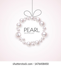 Pearl frame background. Vector fashion pearls border for wedding, anniversary or invitation. Banner with frame from pearls for design illustration