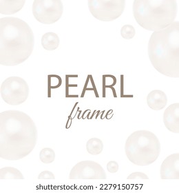 Composición de marco de perla aislada en fondo blanco. Hermosa Orb 3D con Glares Transparentes y Luces. Jewel Gems.