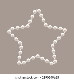 Pearl Frame. Shape of a Star. Template. Elegant Design Element for Nautical Holidays and Party. Frame for Wedding Luxury Photos and Invitations. Color Realistic Fashion style. Vector Illustration.