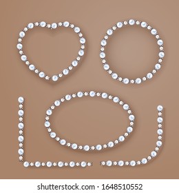 Pearl frames set on beige background. Vector elements for decoration, wedding invitation or greeting cards, banners.