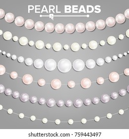Pearl Garlands Vector. Glamour Pearls Vintage Accessories Necklace. Elegant Luxury Decoration Illustration