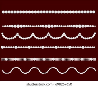 Pearl glamour borders. Vector bride pearls vintage accessories necklace patterns isolated on green. Elegant luxury decoration feminine with pearl bead illustration