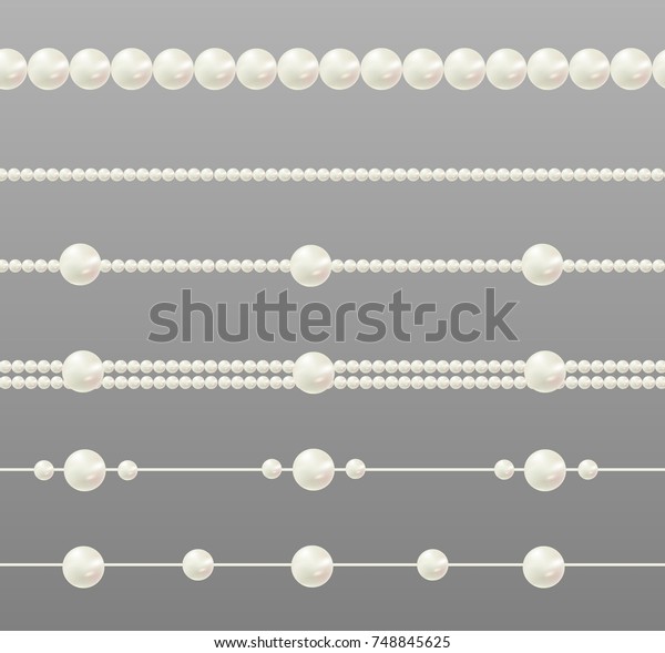 Pearl glamour borders. Vector bride\
pearls vintage accessories necklace patterns isolated. Elegant\
luxury decoration feminine with pearl bead\
illustration.