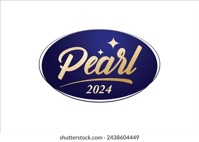 Pearl golden colour luxury logo with a circle shape, Pearl logo with dark blue background.