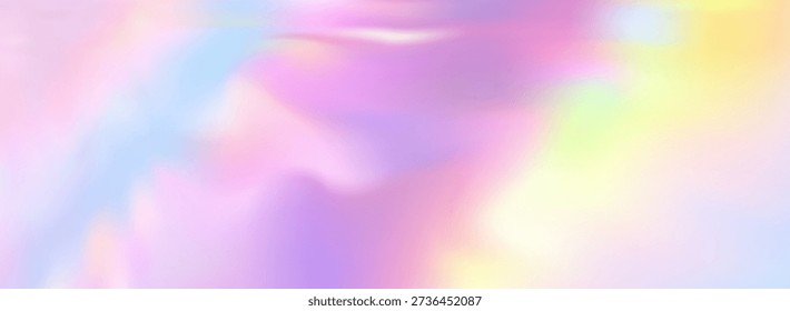 Pearl gradient backdrop with holographic nacre shine. Iridescent background blends soft pastel pink, purple and blue tones in smooth ombre transition.Vector abstract bg 