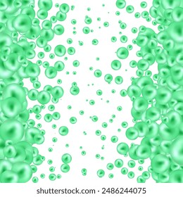Pearl green balls of different sizes are scattered. Modern beautiful background. 3D illustration, 3D rendering.