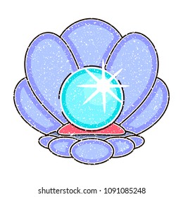 Pearl hand-drawn. Oyster on the ocean floor. Shimmers colors.Vector illustration.