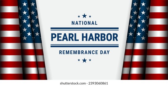 Pearl Harbor banner with USA flag and Pearl Harbor Remembrance Day text lettering on white background - United States National Holidays vector Illustration