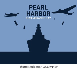 pearl harbor day poster with warship, fighter plane illustration