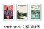 Pearl Harbor, Hawaii, Pittsburgh, Pennsylvania, Pocono Mountains, Pennsylvania - Vintage travel poster. Vector illustration. High quality prints