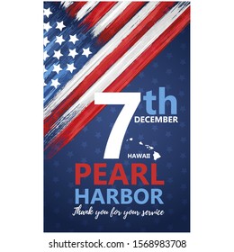 Pearl Harbor, Hawaii remembrance day celebrated 7th of December in USA banner. National patriotic event greeting card. Anniversary congratulation vector illustration.