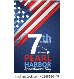 Pearl Harbor, Hawaii remembrance day celebrated 7th of December in USA banner. National patriotic event greeting card. Anniversary congratulation vector illustration.